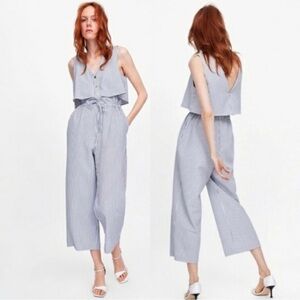 ZARA Striped Seersucker Jumpsuit